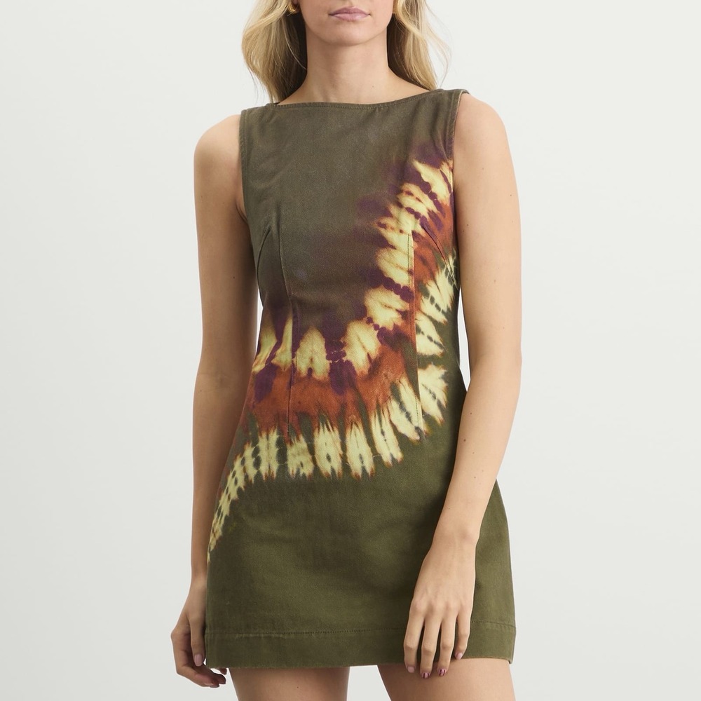 Alemais Marilyn Denim Mini Dress Size 4 US Green Tie Dye NWT Sleeveless